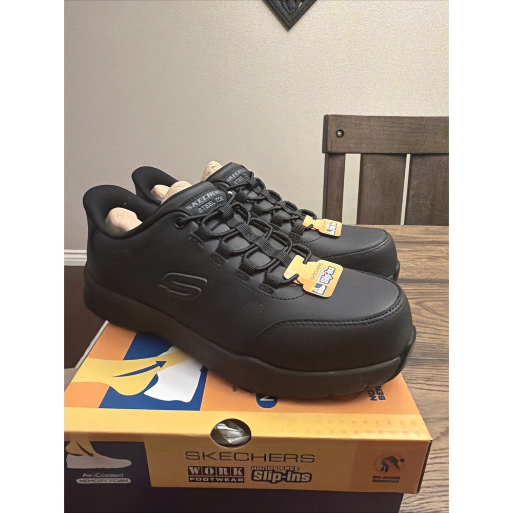 Skechers Work Nampa-Knotly Slip Resistant Shoe – Black –Steel Toe Men Size 8.5